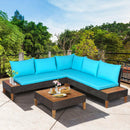 4 Pieces Patio Cushioned Rattan Furniture Set with Wooden Side Table by LJGDeals