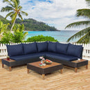 4 Pieces Patio Cushioned Rattan Furniture Set with Wooden Side Table by LJGDeals