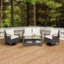 4 Pieces Patio Rattan Furniture Set with Cushioned Sofa and Storage Table by LJGDeals