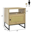 Wooden Side End Table with Cabinet and Rattan Decorated Door-Natural by LJGDeals