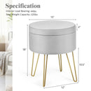 Round Velvet Storage Ottoman Footrest Stool Vanity Chair with Metal Legs by LJGDeals