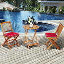 3 Pieces Patio Folding Bistro Set with Padded Cushion and Round Coffee Table-Red by LJGDeals