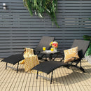 2 Pieces Patio Folding Stackable Lounge Chair Chaise with Armrest-Black by LJGDeals