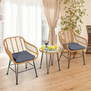 3 Pieces Rattan Furniture Set with Cushioned Chair Table by LJGDeals
