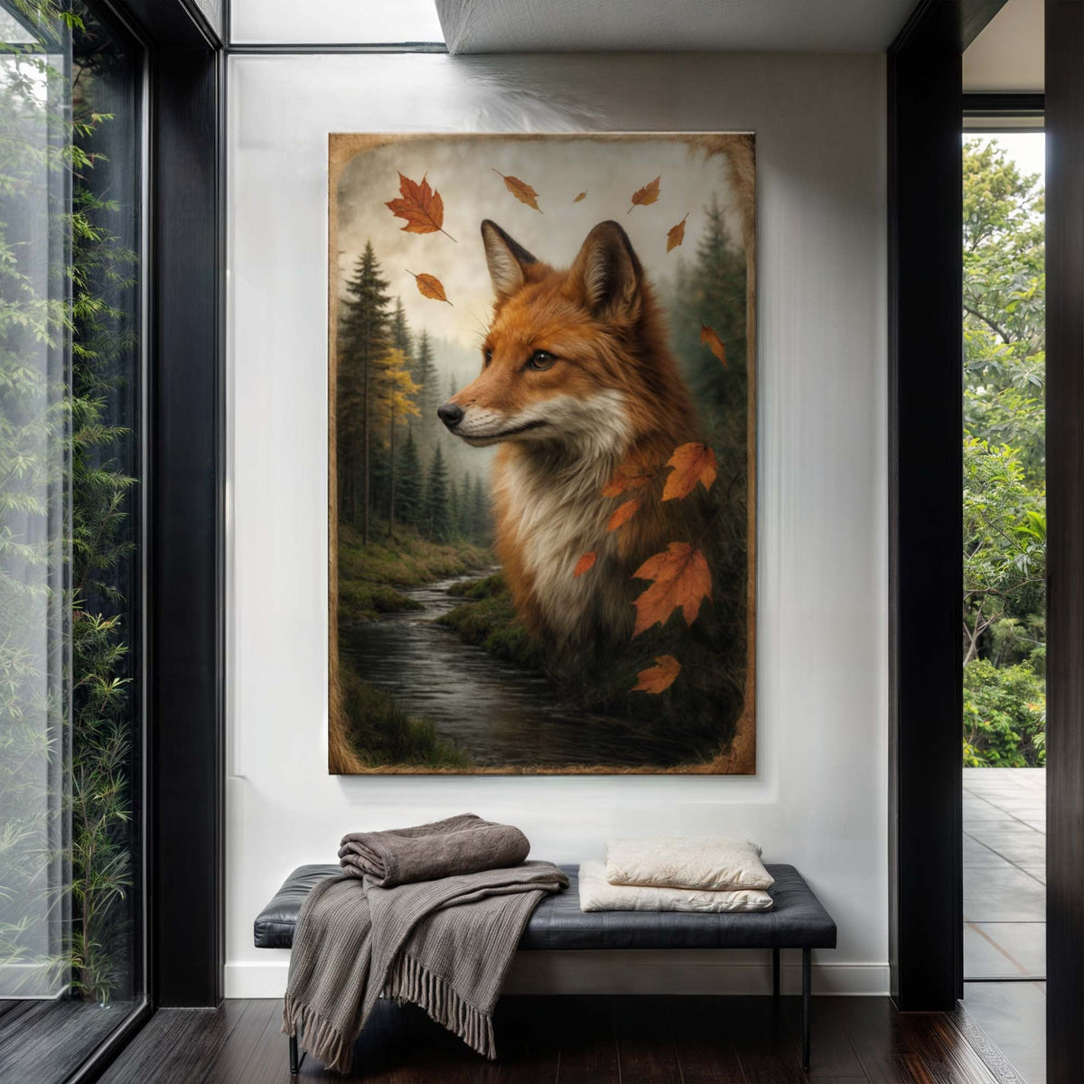 Autumn Fox Double Exposure Wall Art, photo 3 of 10