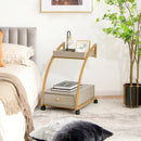 Modern 2-Tier Rolling End Table with Tray Top and Pull-Out Drawer-Gray by LJGDeals