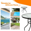32 Inch Patio Tempered Glass Steel Frame Round Table with Convenient Umbrella Hole by LJGDeals