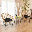 3 Pieces Rattan Furniture Set with Cushioned Chair Table by LJGDeals