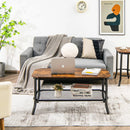 2-Tier Industrial Coffee Table with Open Mesh Storage Shelf for Living Room-Rustic Brown by LJGDeals