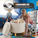 Round Fabric Storage Ottoman with Tray and Non-Slip Pads for Bedroom by LJGDeals