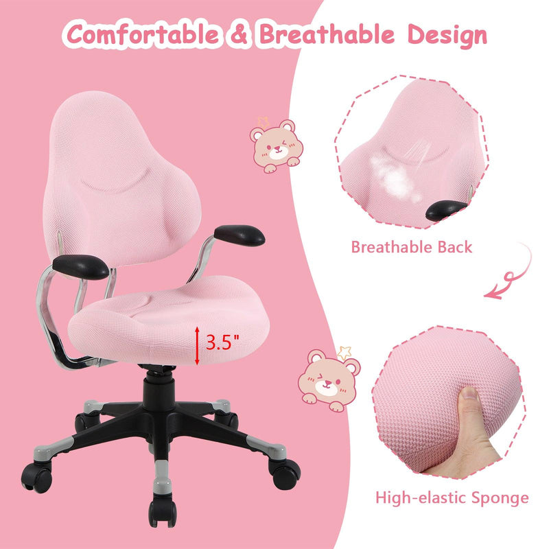 Ergonomic Children Kids Study Desk Chair Swivel Chair with Adjustable Height Mesh Mid-Back, Pink