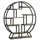 Round Bookshelf, 63 Inch Etagere Bookcase with Staggered Shelves