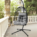 Patio Hanging Egg Chair with Stand Waterproof Cover and Folding Basket-Gray by LJGDeals