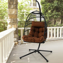 Patio Hanging Egg Chair with Stand Waterproof Cover and Folding Basket-Brown by DirectDeals