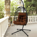 Patio Hanging Egg Chair with Stand Waterproof Cover and Folding Basket-Brown by LJGDeals