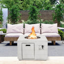 34 Inch Square Concrete Propane Fire Pit Table with Lava Rocks and Cover 50 000 BTU-Gray by LJGDeals