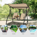2-Seat Outdoor Cushioned Porch Swing with Adjustable Canopy and Tempered Glass Table-Beige by LJGDeals