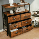 2-Tier Storage Chest with Wooden Top and 6 Fabric Drawers-Rustic Brown by LJGDeals