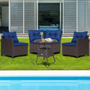 4 Pieces Patio Rattan Furniture Set Cushioned Sofa Glass Table by LJGDeals