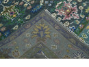 Ready to Ship Hand Knotted Green Moss and Blue Traditional Turkish Design Wool Rug