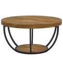 Wooden Coffee Table, 2-Tier Round Central Cocktail Table with Shelves