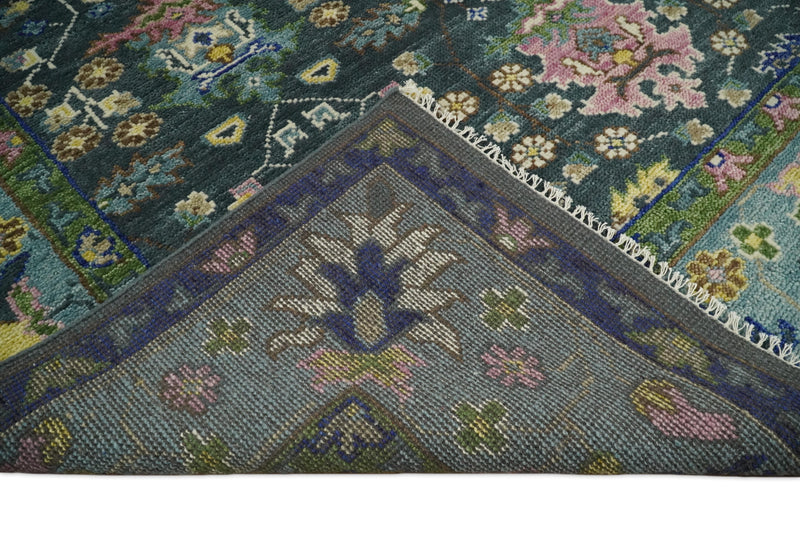 Antique Hand Knotted Green Moss and Blue Traditional Turkish Vintage Oushak Custom Made Wool Area Rug