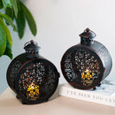 Set of 2 Round Vintage Metal Candle Lanterns 7.5" H by JHY DESIGN