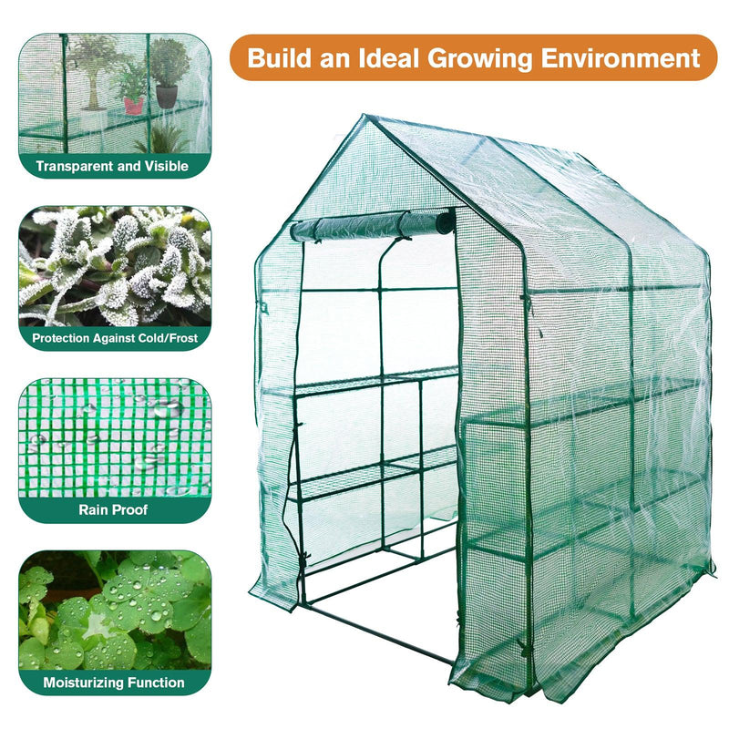 3 Tiers 8 Shelves Walk-in Greenhouse Mini Portable Outdoor Planter House