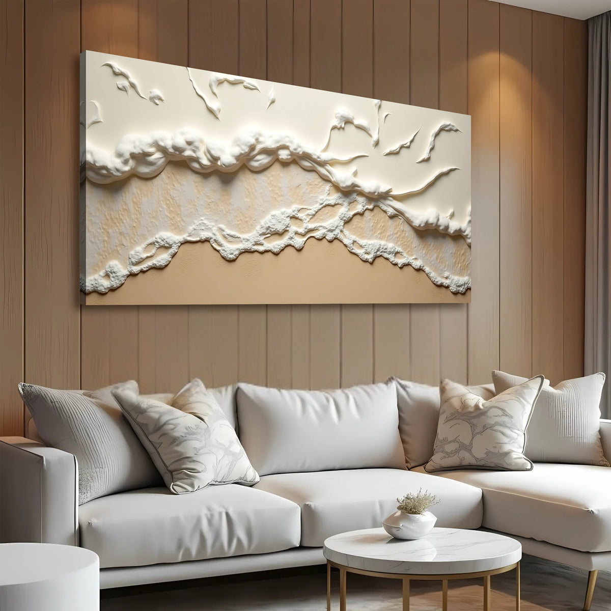 Beige Abstract Ocean Waves Wall Art, photo 4 of 10