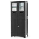 3 Tier Freee-Standing Bathroom Cabinet with 2 Drawers and Glass Doors