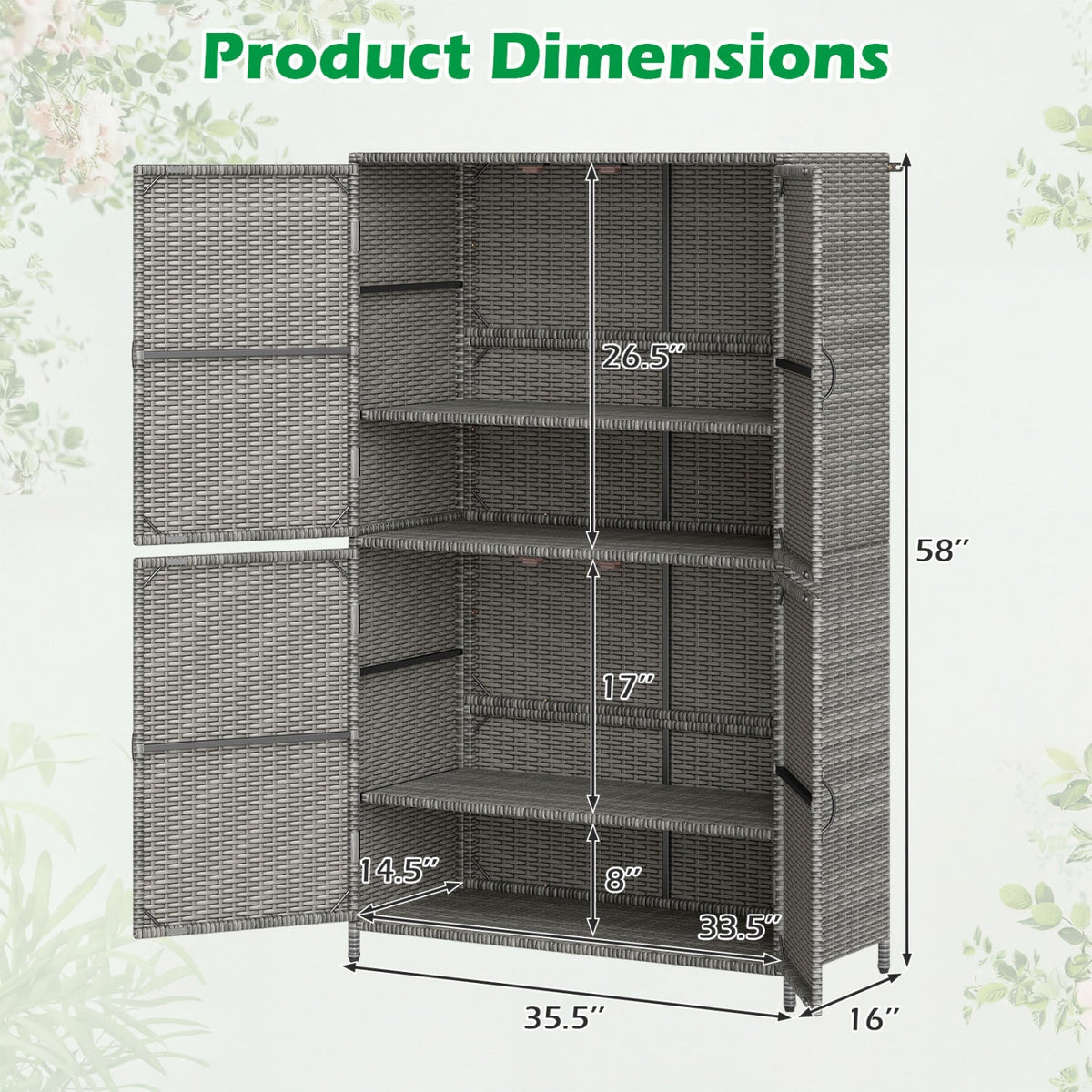 Rattan Vertical Storage Shed with Adjustable Shelves, photo 13 of 16