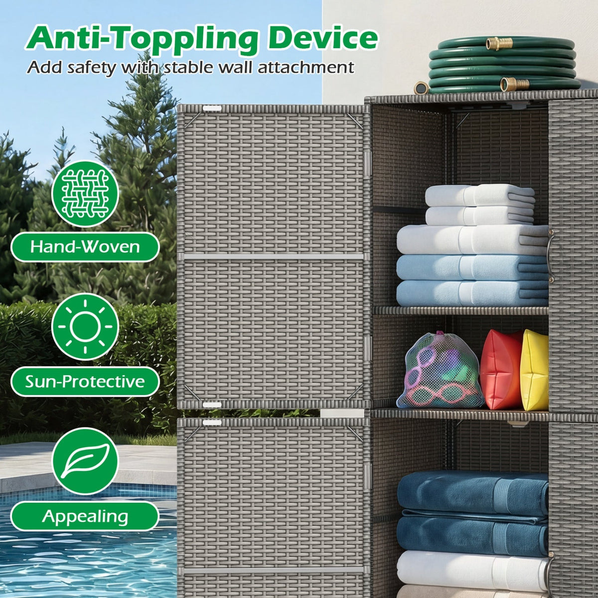 Rattan Vertical Storage Shed with Adjustable Shelves, photo 15 of 16
