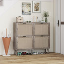 Walker Edison | Modern Rattan 4 Door Shoe Rack Cabinet for Entryway