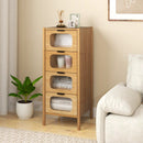 4-Drawer Dresser Bamboo Storage Cabinet with Fluted Tempered Glass Drawers-Natural by LJGDeals