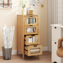 4-Drawer Dresser Bamboo Storage Cabinet with Fluted Tempered Glass Drawers-Natural by LJGDeals