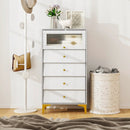 4 Drawer Modern Storage Cabinet with Flip Up Fluted Glass Door-Gray and White by LJGDeals