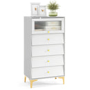 4 Drawer Modern Storage Cabinet with Flip Up Fluted Glass Door-Gray and White by LJGDeals