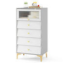 4 Drawer Modern Storage Cabinet with Flip Up Fluted Glass Door-Gray and White by LJGDeals