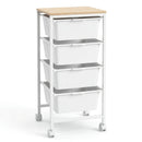 4-Drawer Rolling Storage Cart Mobile Utility Organizer with Wooden Tabletop and Lockable Wheels-White by LJGDeals