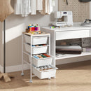 4-Drawer Rolling Storage Cart Mobile Utility Organizer with Wooden Tabletop and Lockable Wheels-White