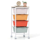 4-Drawer Rolling Storage Cart Mobile Utility Organizer with Wooden Tabletop and Lockable Wheels-White by LJGDeals