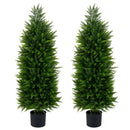 4 FT Artificial Topiary Tree Set of 2 Faux Cedar Cypress Plants in Cement-Filled Pots by DirectDeals