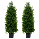 4 FT Artificial Topiary Tree Set of 2 Faux Cedar Cypress Plants in Cement-Filled Pots by LJGDeals