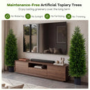 4 FT Artificial Topiary Tree Set of 2 Faux Cedar Cypress Plants in Cement-Filled Pots by LJGDeals