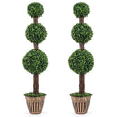 4 FT Artificial Triple Ball Boxwood Tree with Cement-filled Retro Planter Set of 2 by DirectDeals