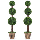 4 FT Artificial Triple Ball Boxwood Tree with Cement-filled Retro Planter Set of 2 by LJGDeals