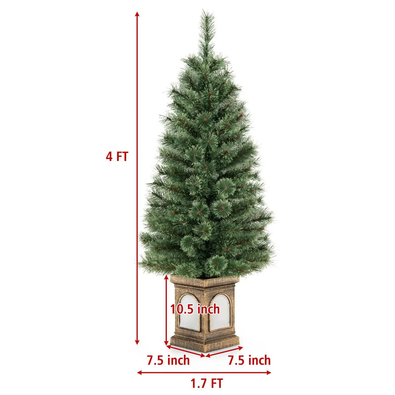 4 Feet Pre-Lit Potted Christmas Tree Pine Needles, photo 5 of 8