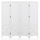 4-Panel Pegboard Display Stand Folding Room Divider with Solid Wood Frame-White