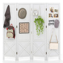 4-Panel Pegboard Display Stand Folding Room Divider with Solid Wood Frame-White by LJGDeals