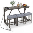 4-Piece Bar Table Set with Power Outlet & Upholstered Stools by LJGDeals